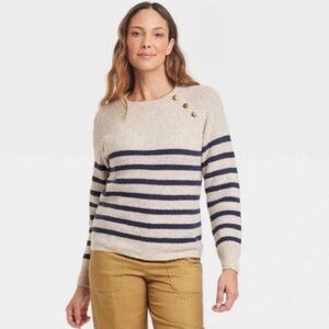 Knox Rose Navy and Oatmeal Nautical Striped Sweater size 1X